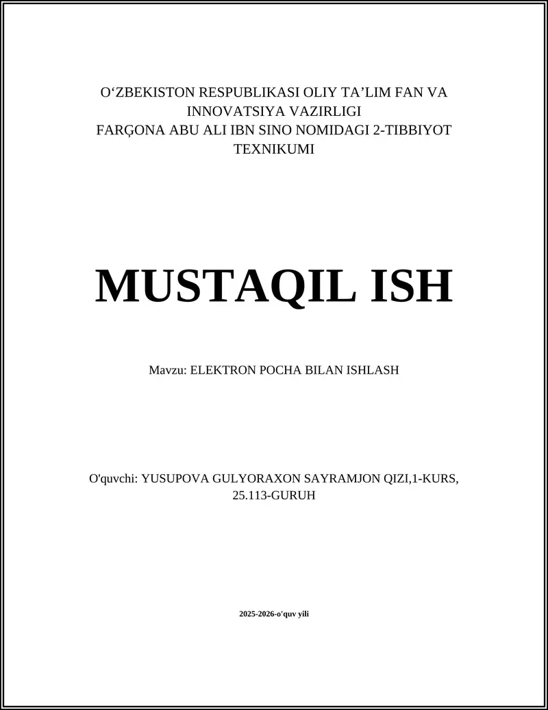 ELEKTRON POCHA BILAN ISHLASH