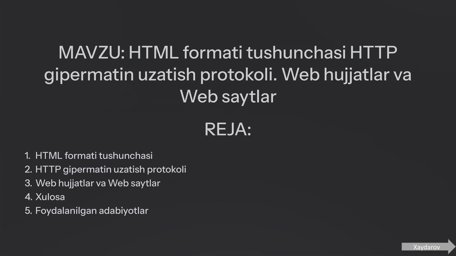 HTML formati tushunchasi