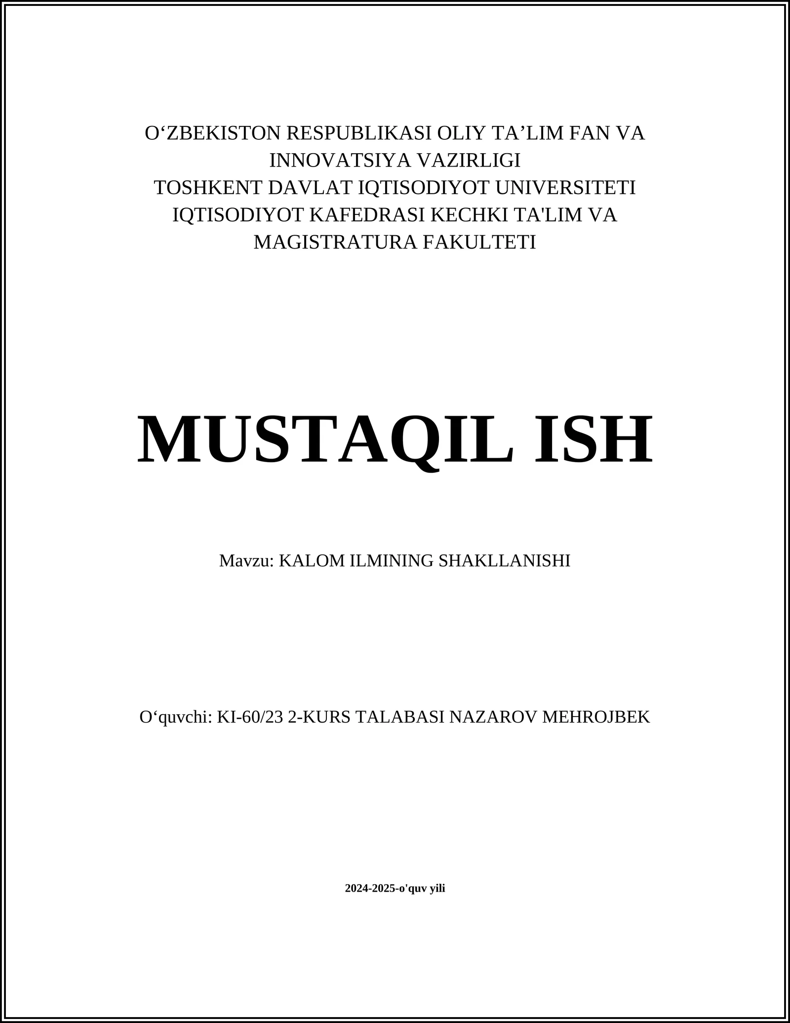 KALOM ILMINING SHAKLLANISHI