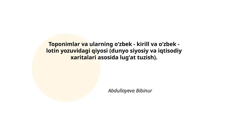 Toponimlar va ularning oʻzbek - kirill va oʻzbek - lotin yozuvidagi qiyosi