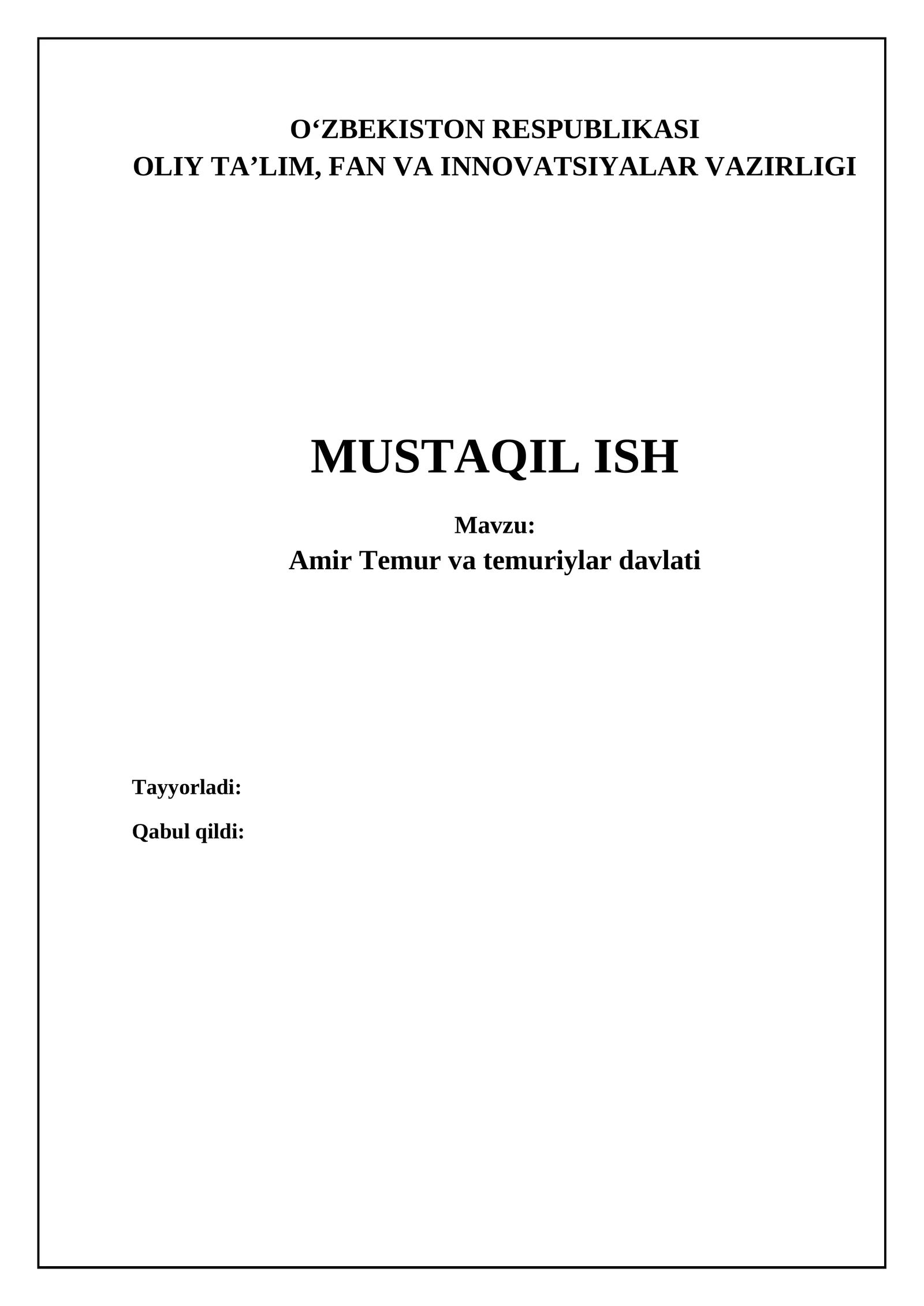 Amir Temur: Tarjimai Holi