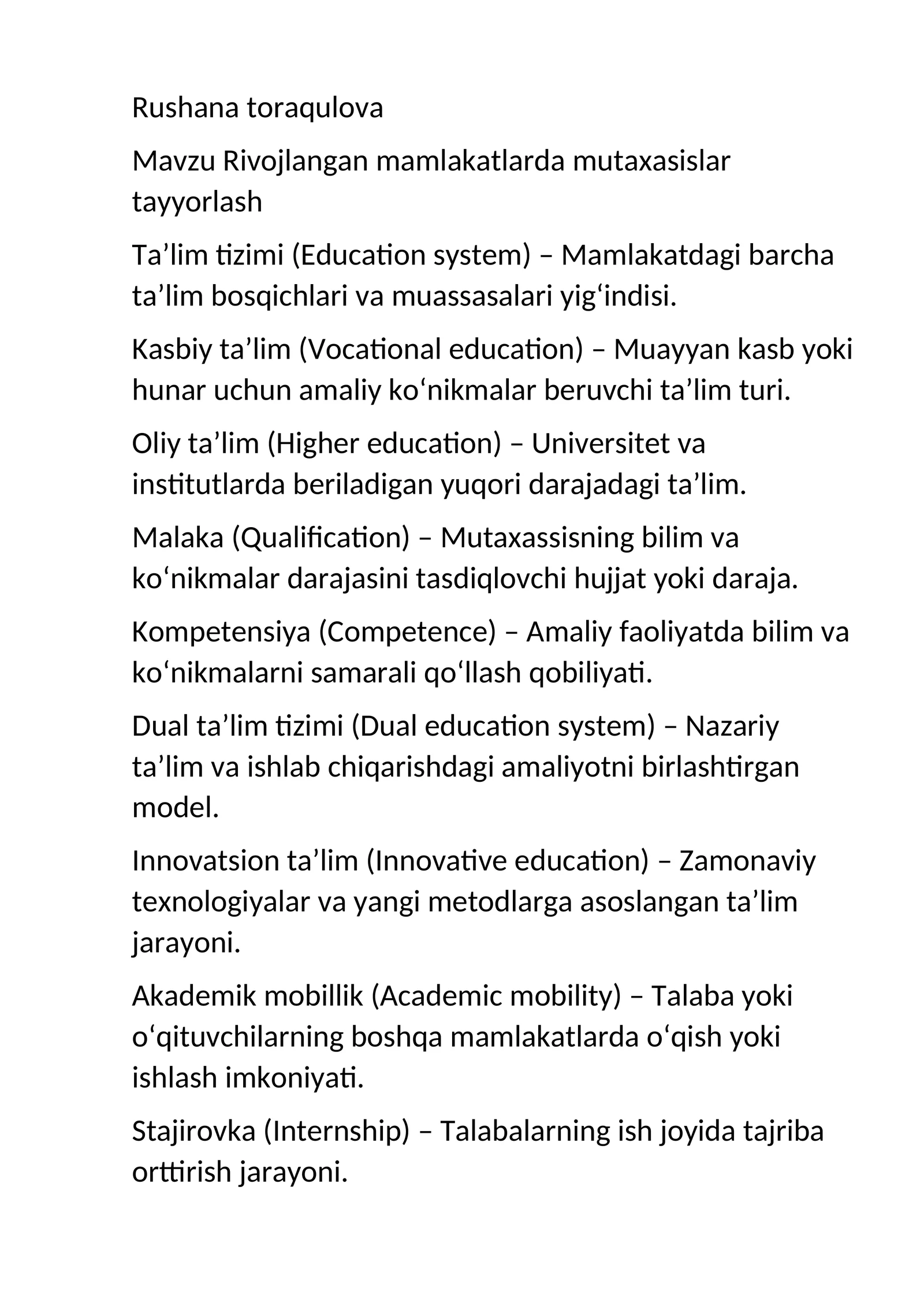 maktabgacha talim galossariy