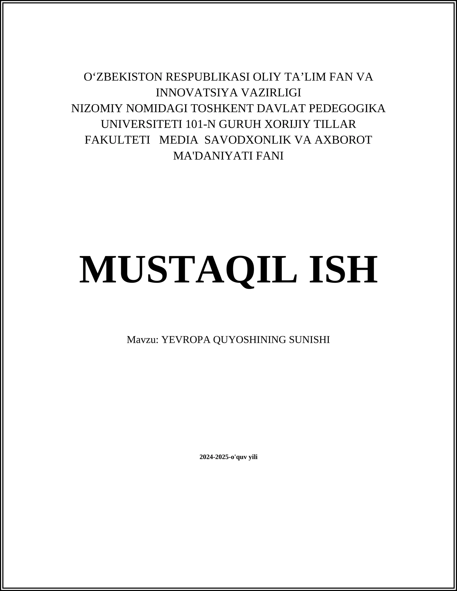 Yevropa Quyoshining Sunishi