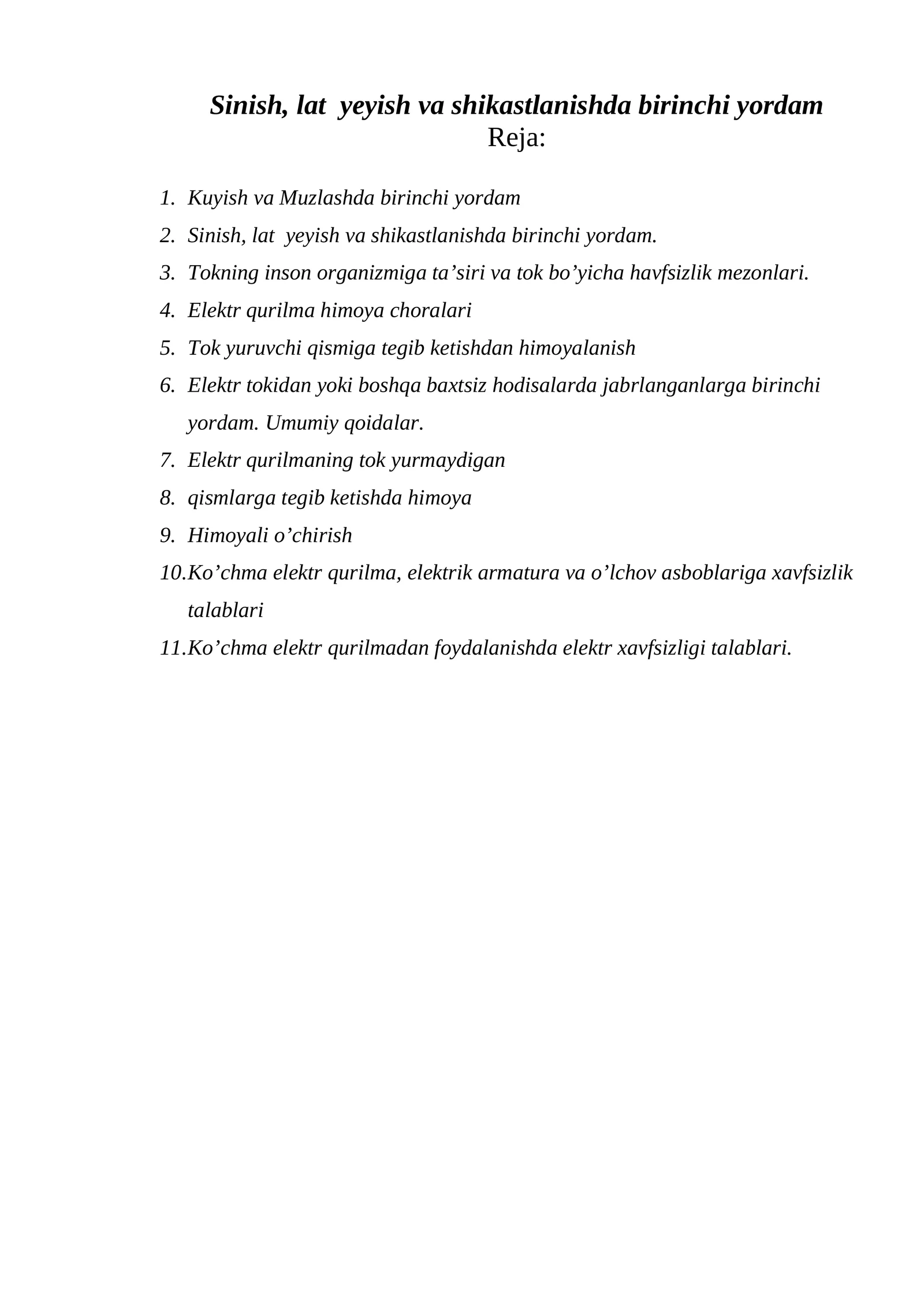 Sinish, lat yeyish va shikastlanishda birinchi yordam