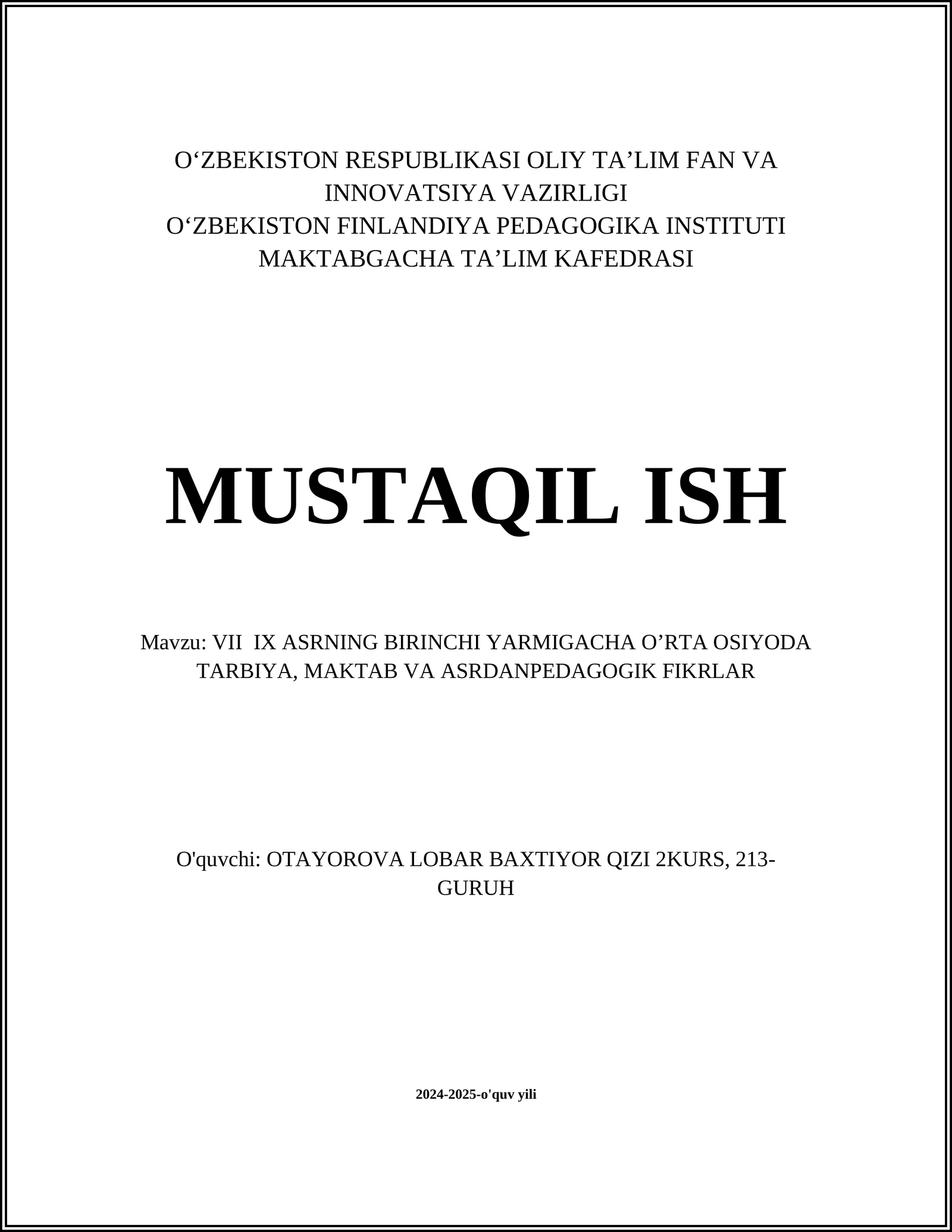 O'rta Osiyoda tarbiya tarixi