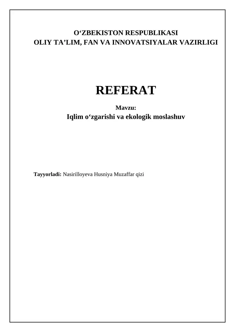 Iqlim o'zgarishi va ekologik moslashuv
