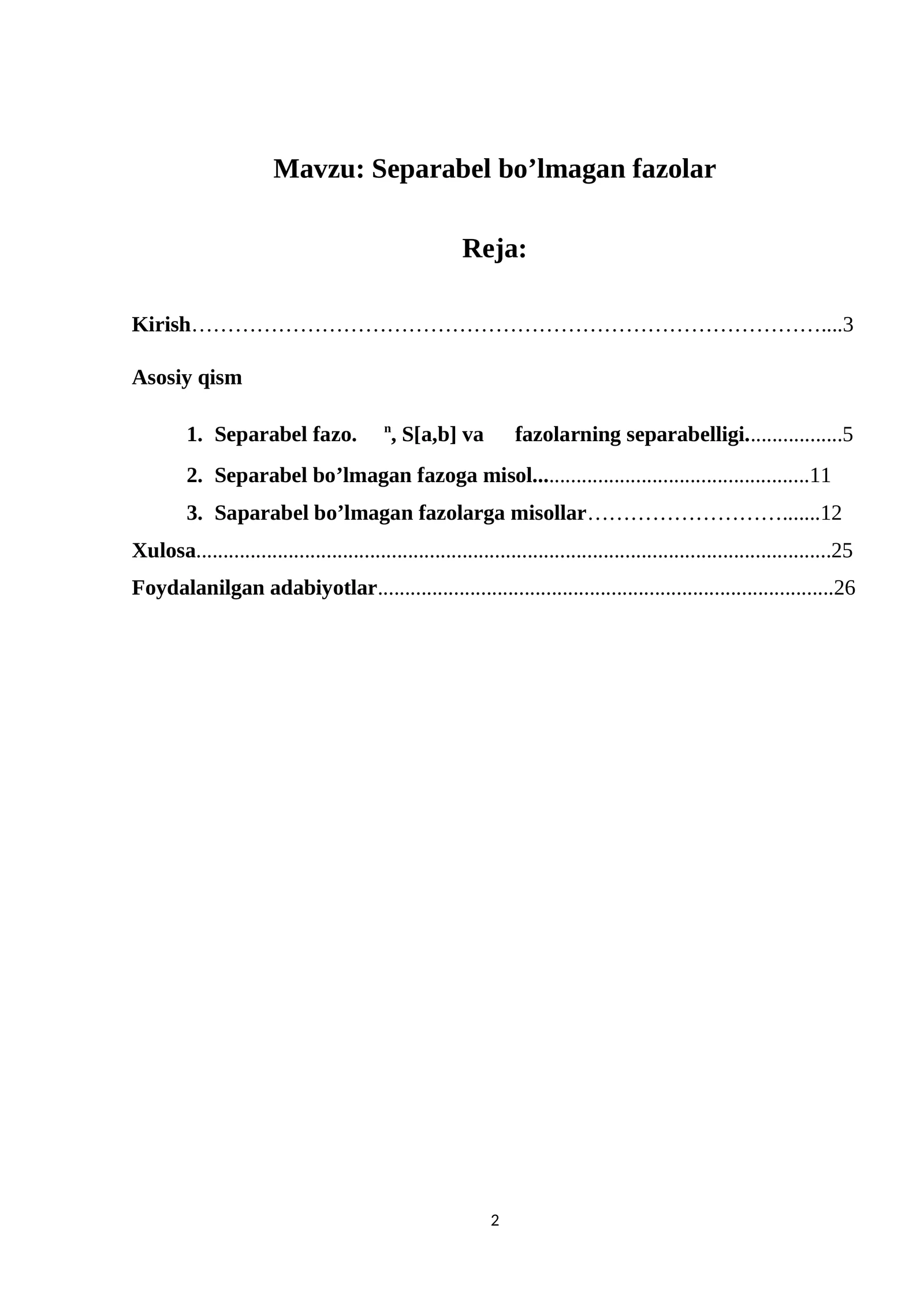 Separabel bo’lmagan fazolar