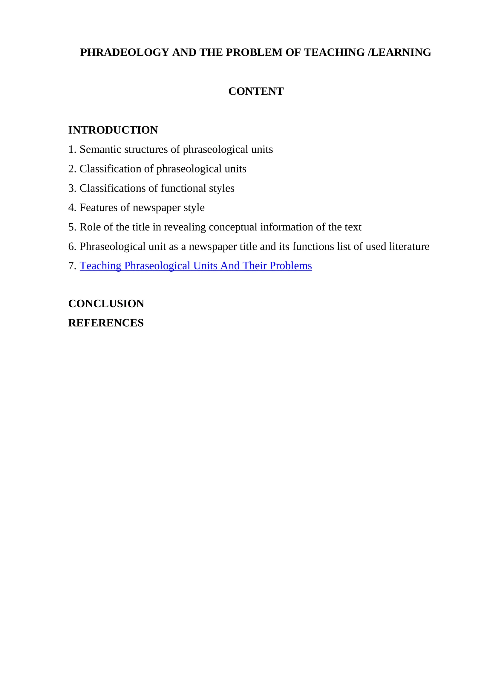 Phradeology and the problem of teaching learning