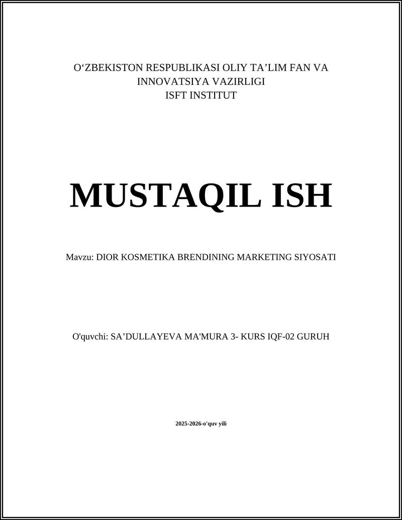 DIOR KOSMETIKA BRENDINING MARKETING SIYOSATI