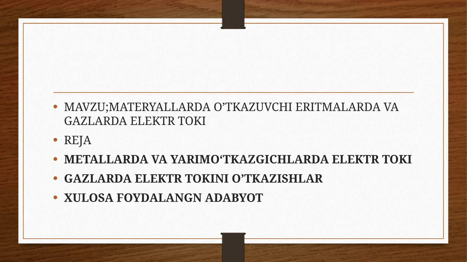 MATERYALLARDA O’TKAZUVCHI ERITMALARDA VA GAZLARDA ELEKTR TOKI