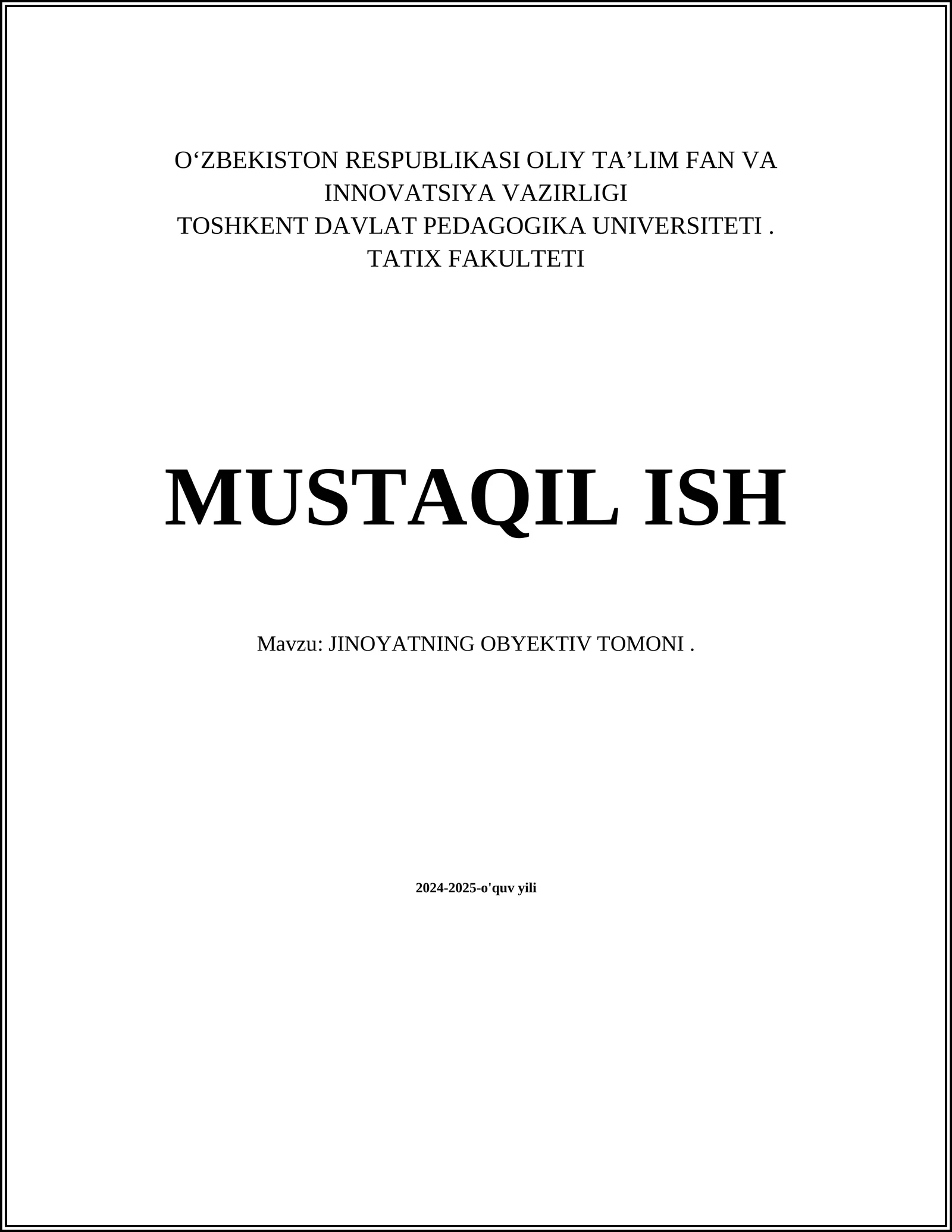 Jinoyatning Obyektiv Tomoni