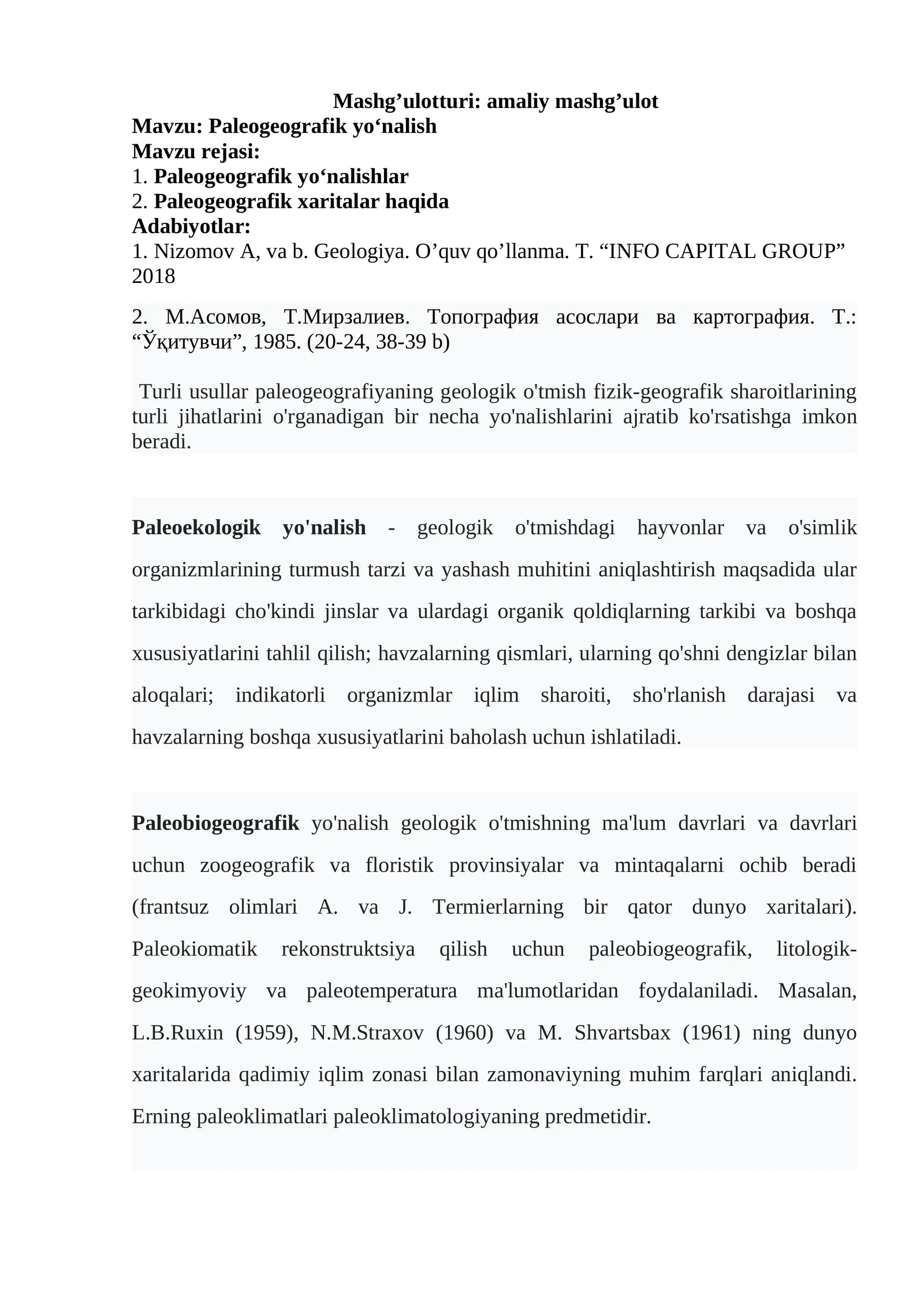 Paleogeografik yo‘nalish