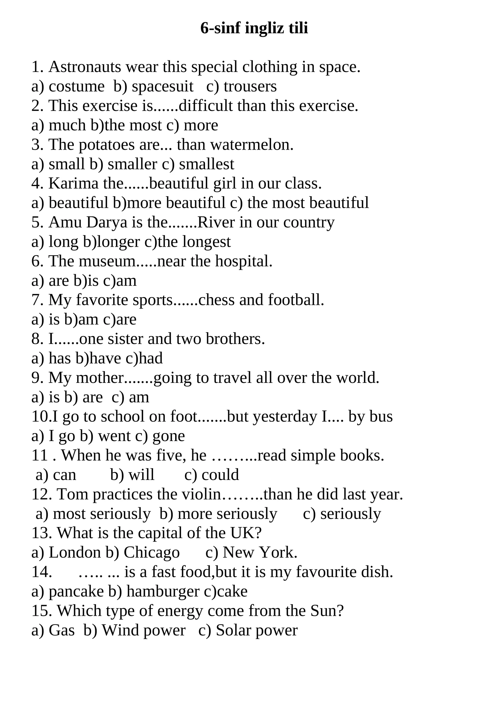 monitoring test 6sinflar uchun,15talik,10ta ochiq 5ta yopiq test savollari