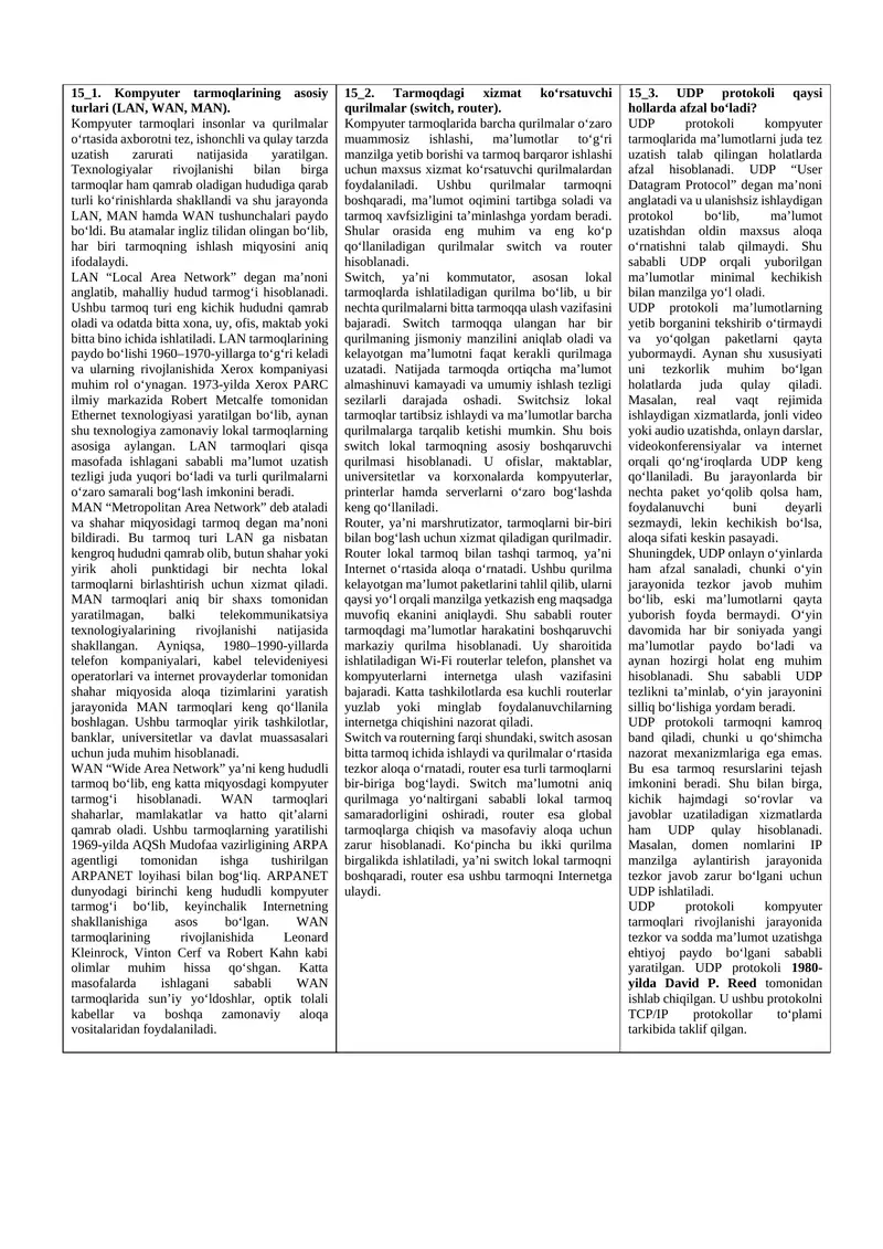 Kompyuter tarmoqlarining asosiy turlari (LAN, WAN, MAN)