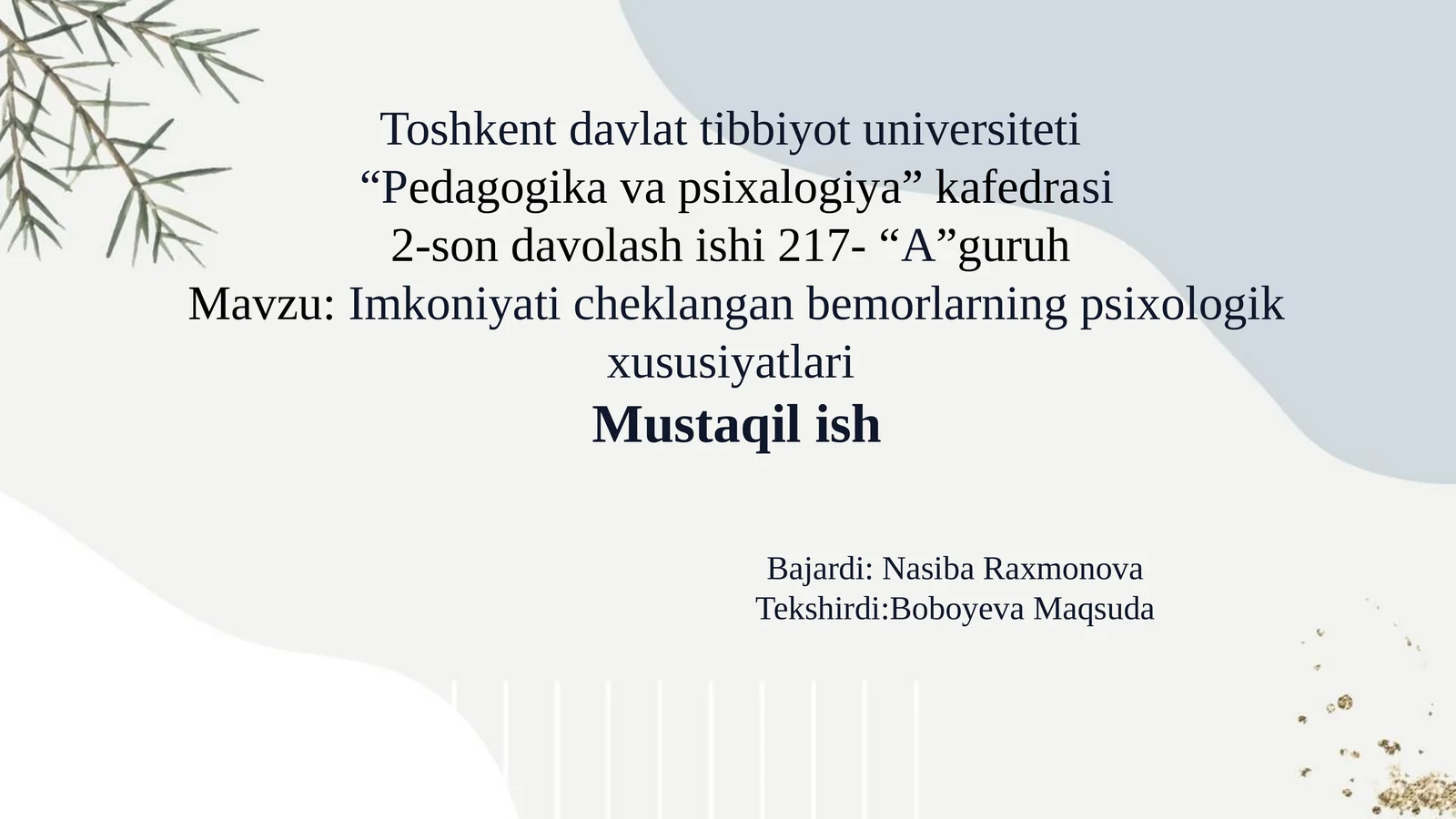 Imkoniyati cheklangan bemorlarning psixologik xususiyatlari