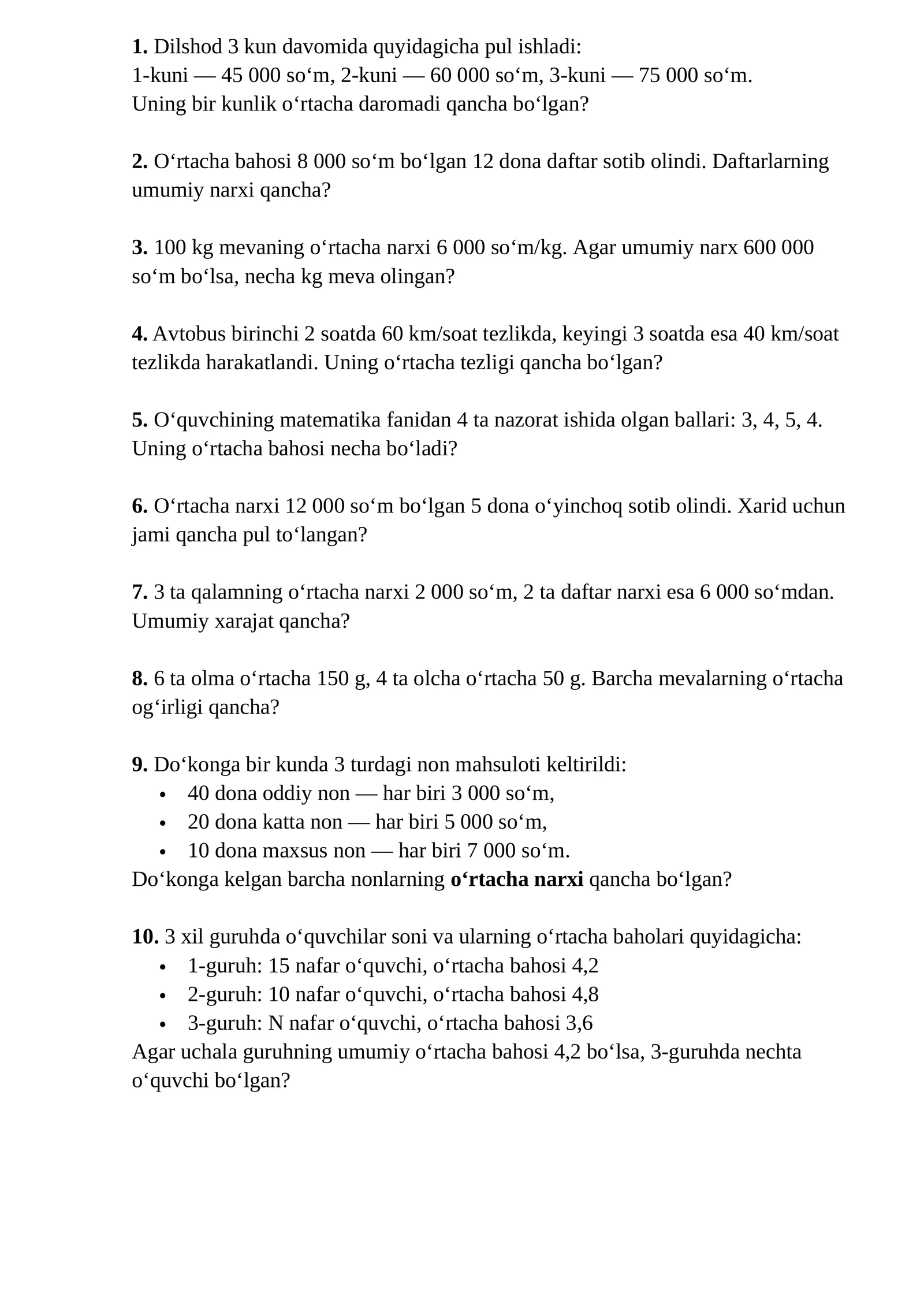 Matematika misollar to'plami