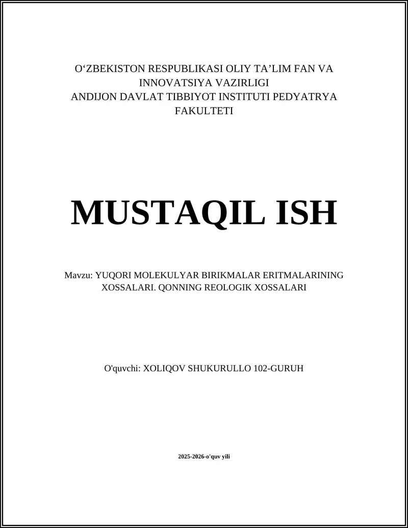 Yuqori molekulyar birikmalar eritmalarining xo'salari