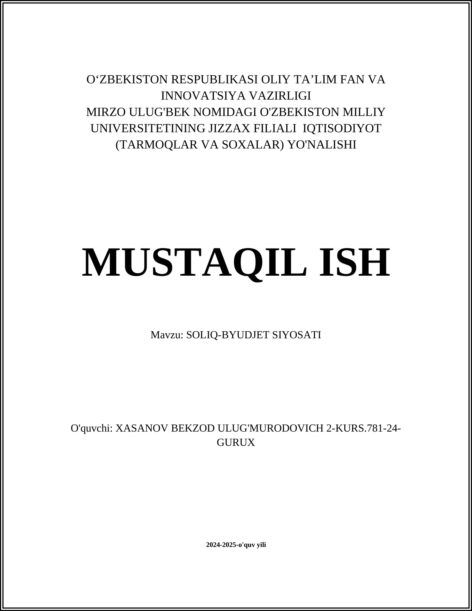 SOLIQ-BYUDJET SIYOSATI