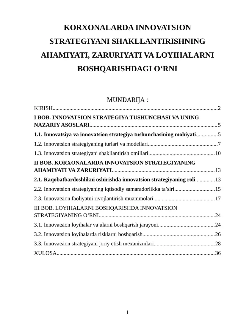 Innovatsion Strategiyani Shakllantirishning Ahamiyati, Zaruriyati va Loyihalarni Boshqarishdagi O‘rni