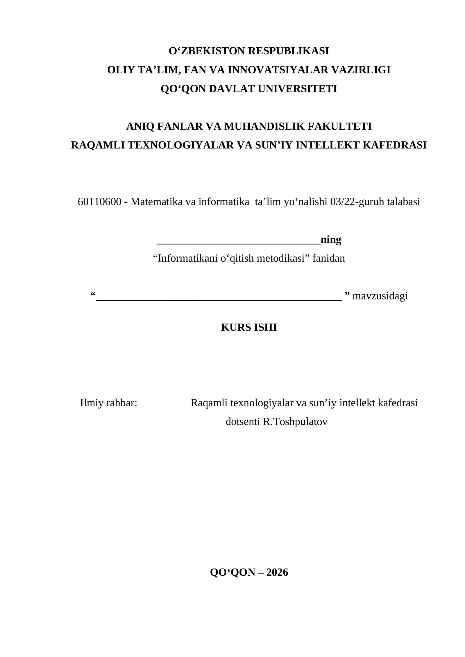 Informatikani o‘qitish metodikasi