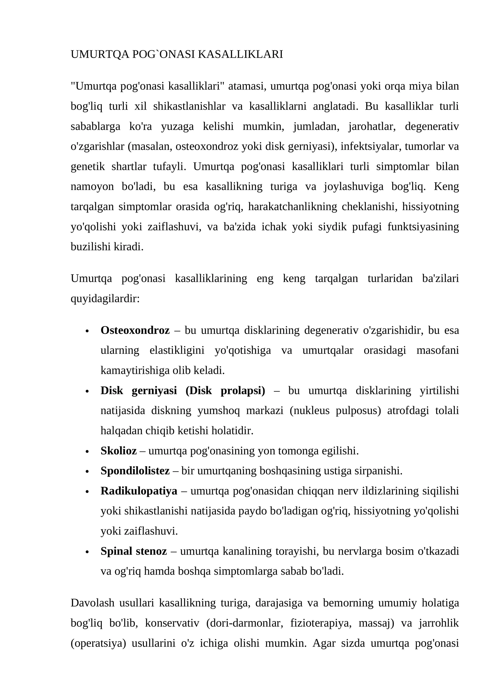 Umurtqa pog'onasi kasalliklari