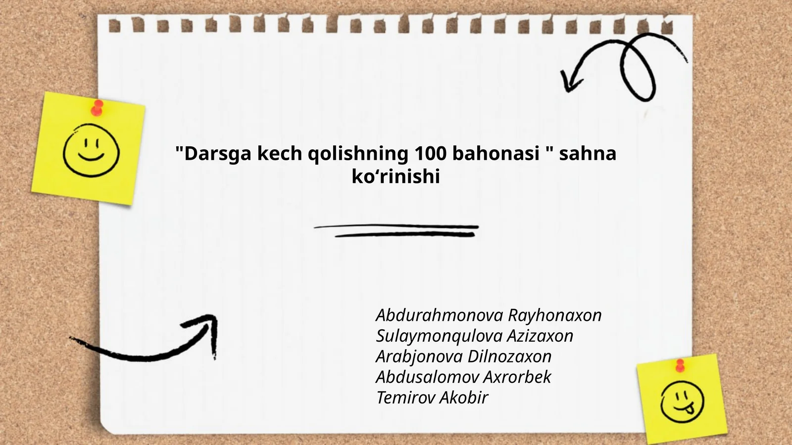 Darsga kech qolishning 100 bahonasi sahna koʻrinishi