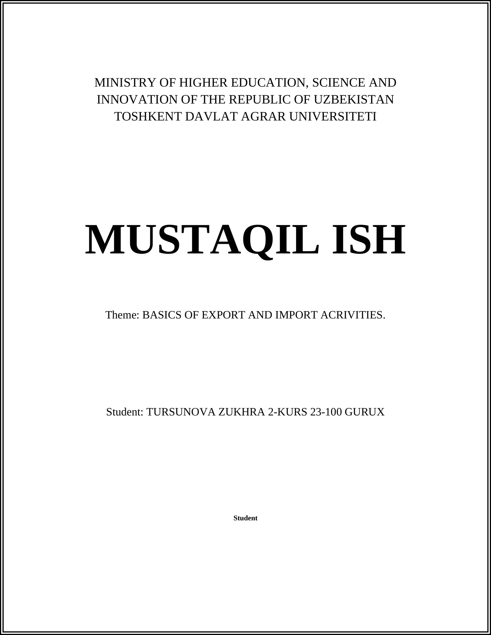BASICS OF EXPORT AND IMPORT ACRIVITIES