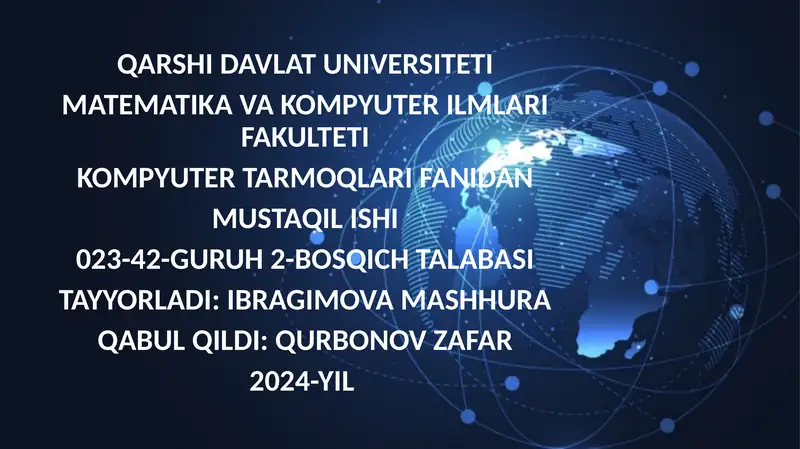 INTERNET – GLOBAL KOMPYUTER TARMOG’I. INTERNET TARMOG’IDA ADRESLARNING TUZILISHI VA SISTEMAVIYLIGI