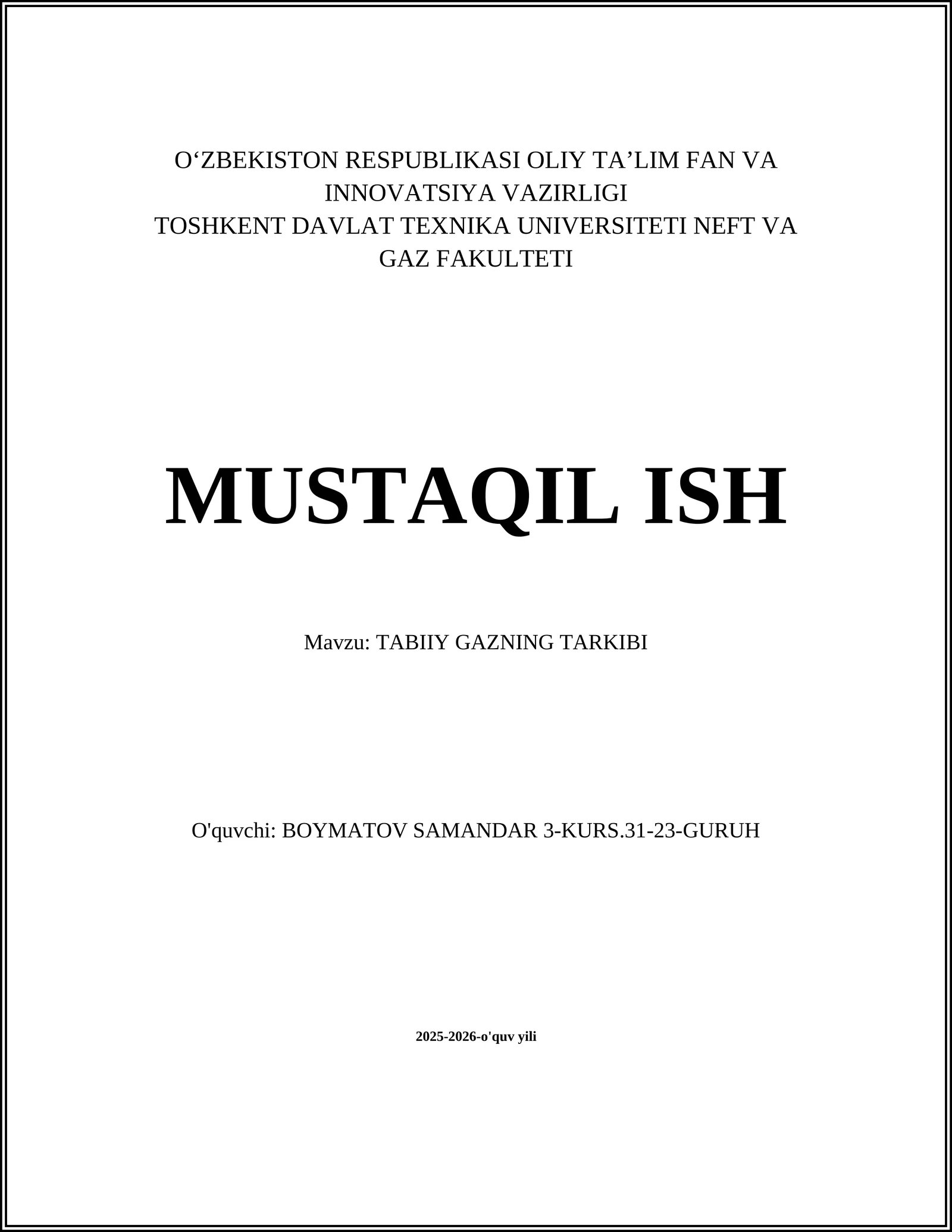 TABIIY GAZNING TARKIBI