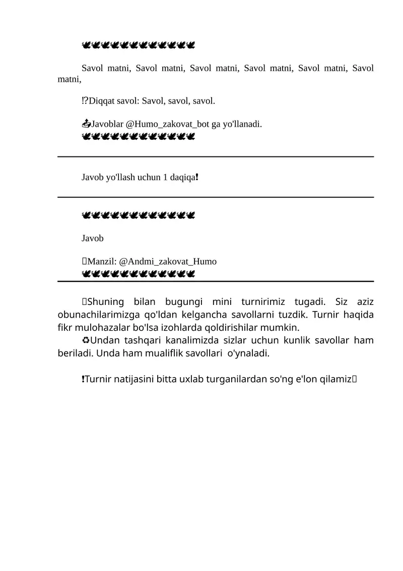 Shuning bilan bugungi mini turnirimiz tugadi