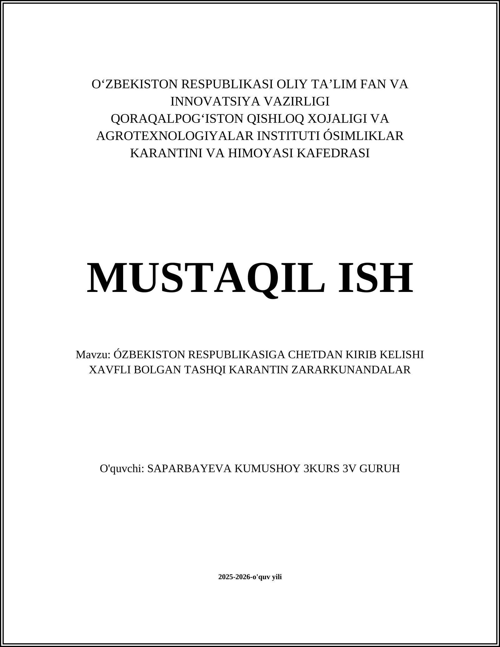 Tashqi Karantin Zararkunandalar