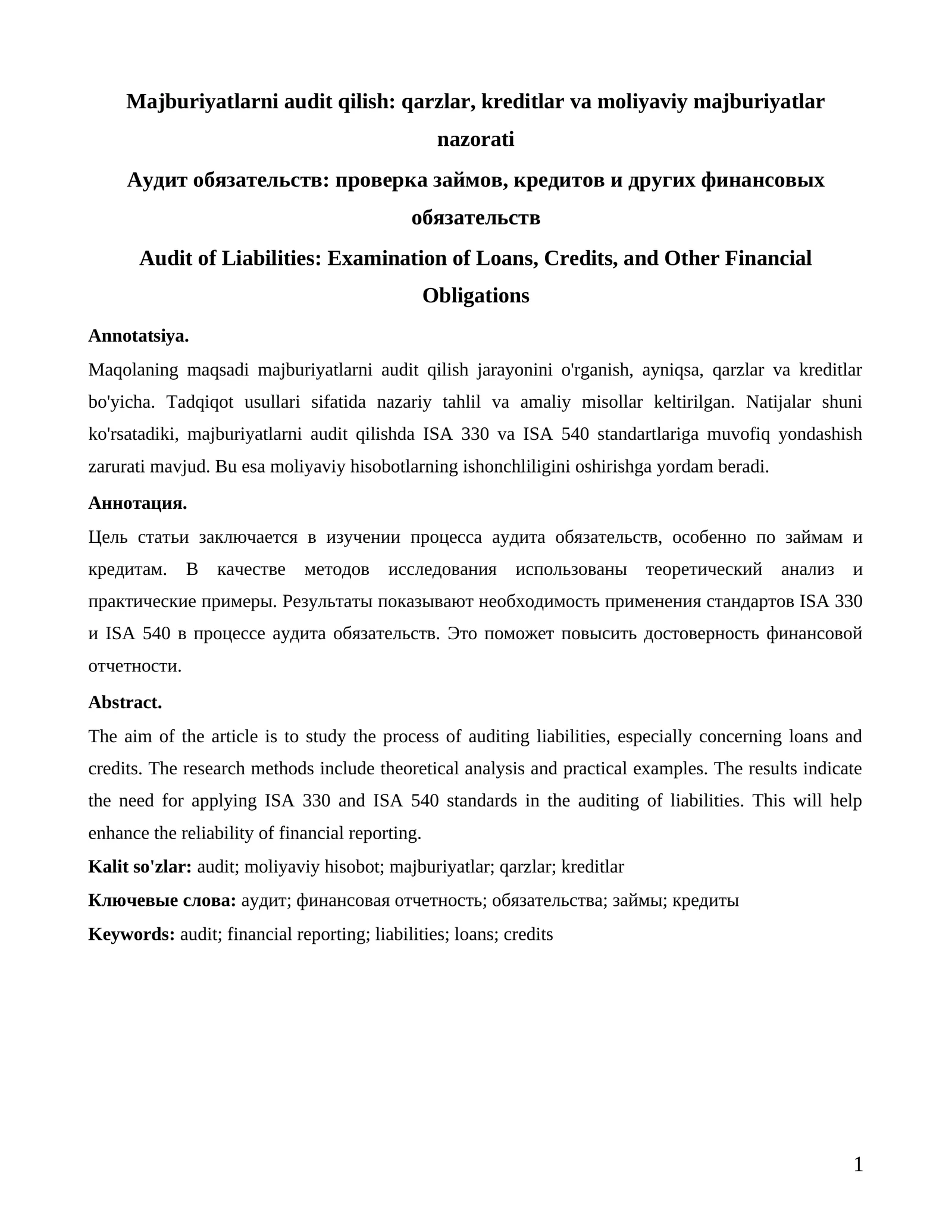 Majburiyatlarni audit qilish: qarzlar, kreditlar va moliyaviy majburiyatlar nazorati