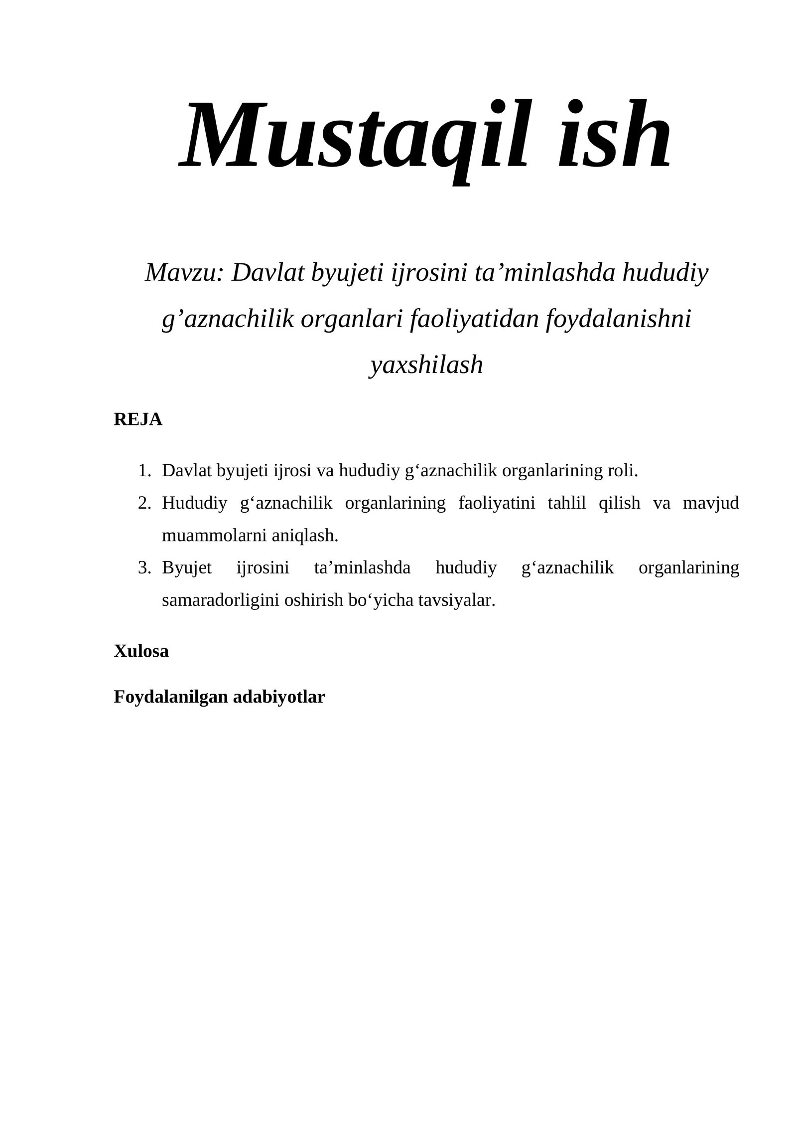 Davlat byujeti ijrosini ta’minlash