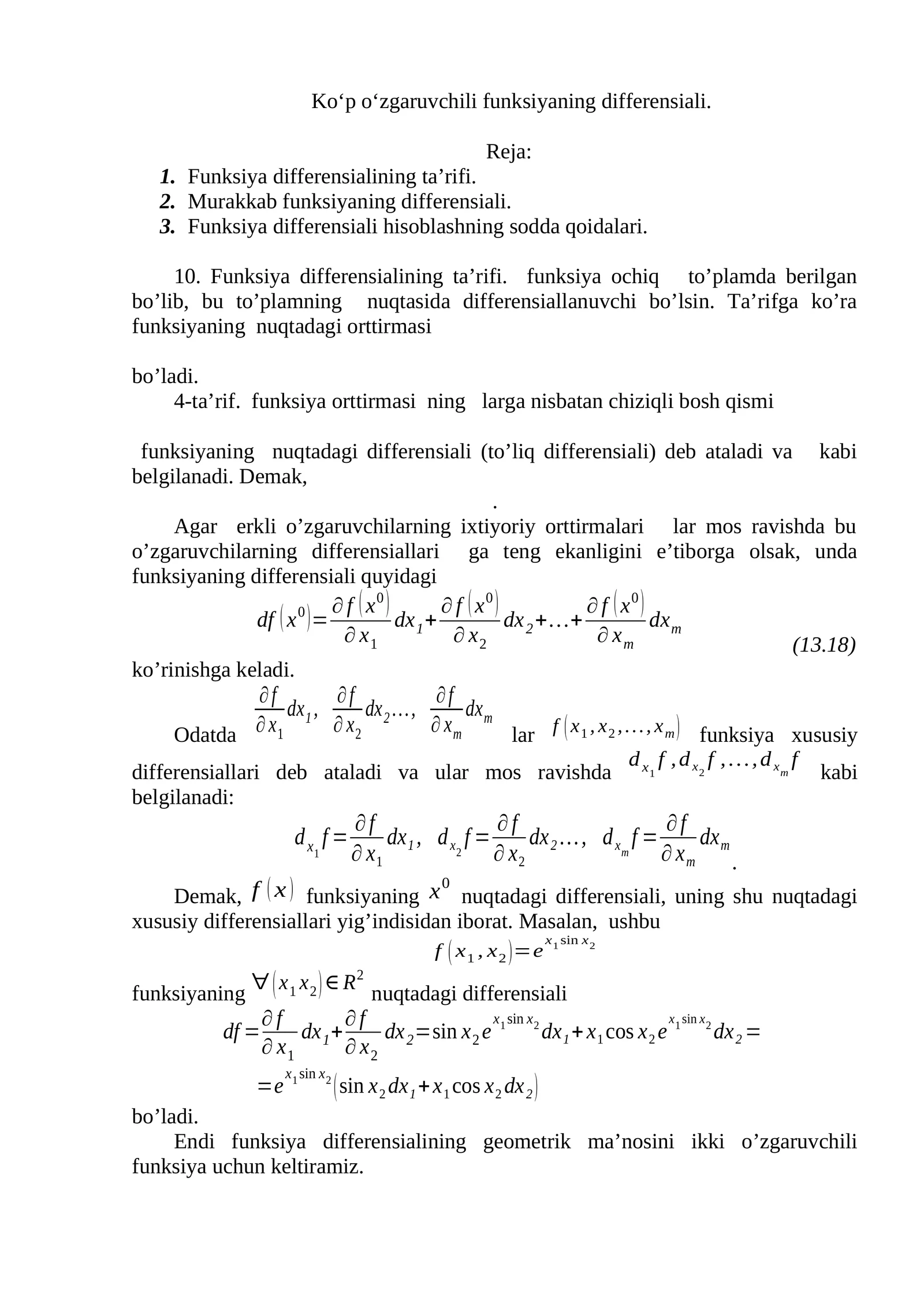 Funksiya Differensiallari