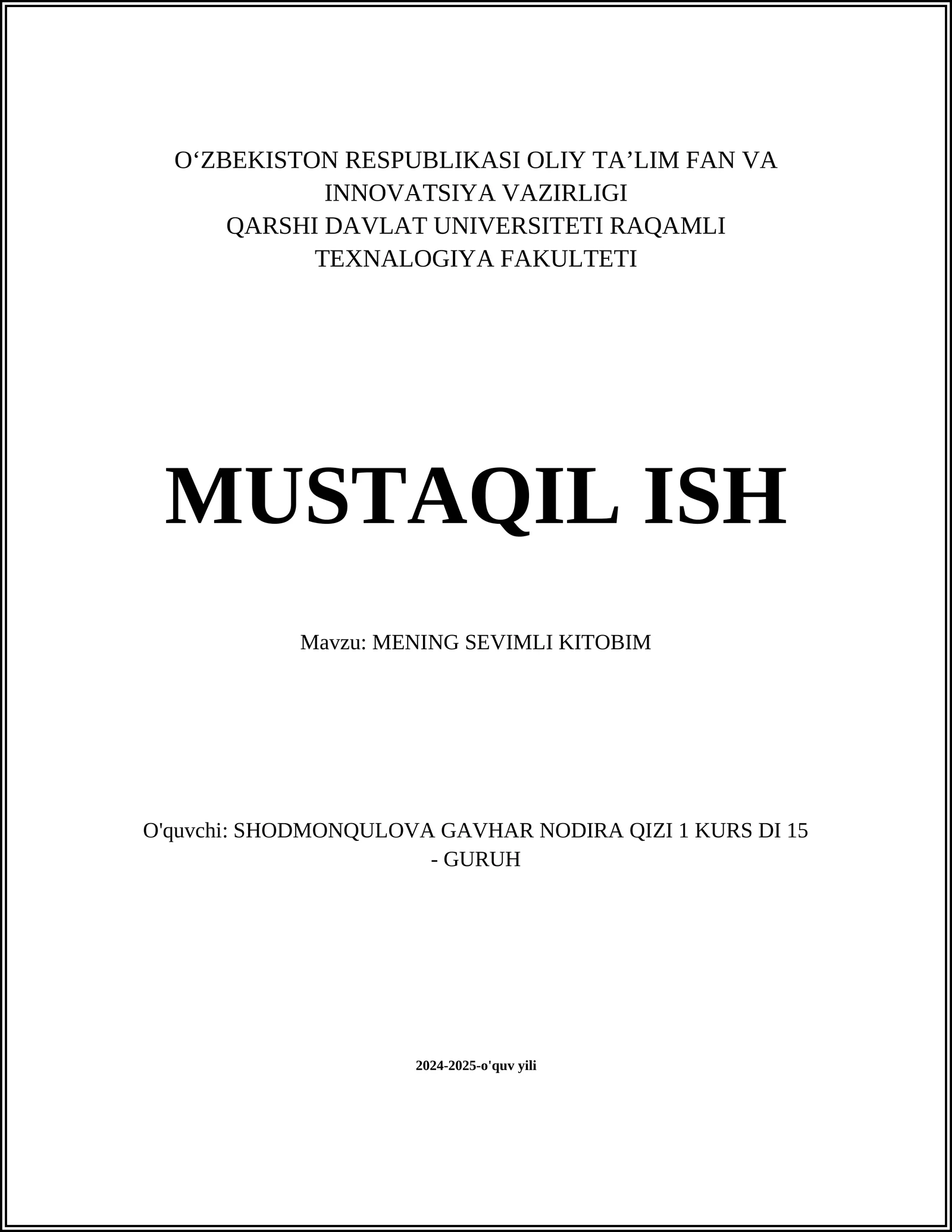 MENING SEVIMLI KITOBIM