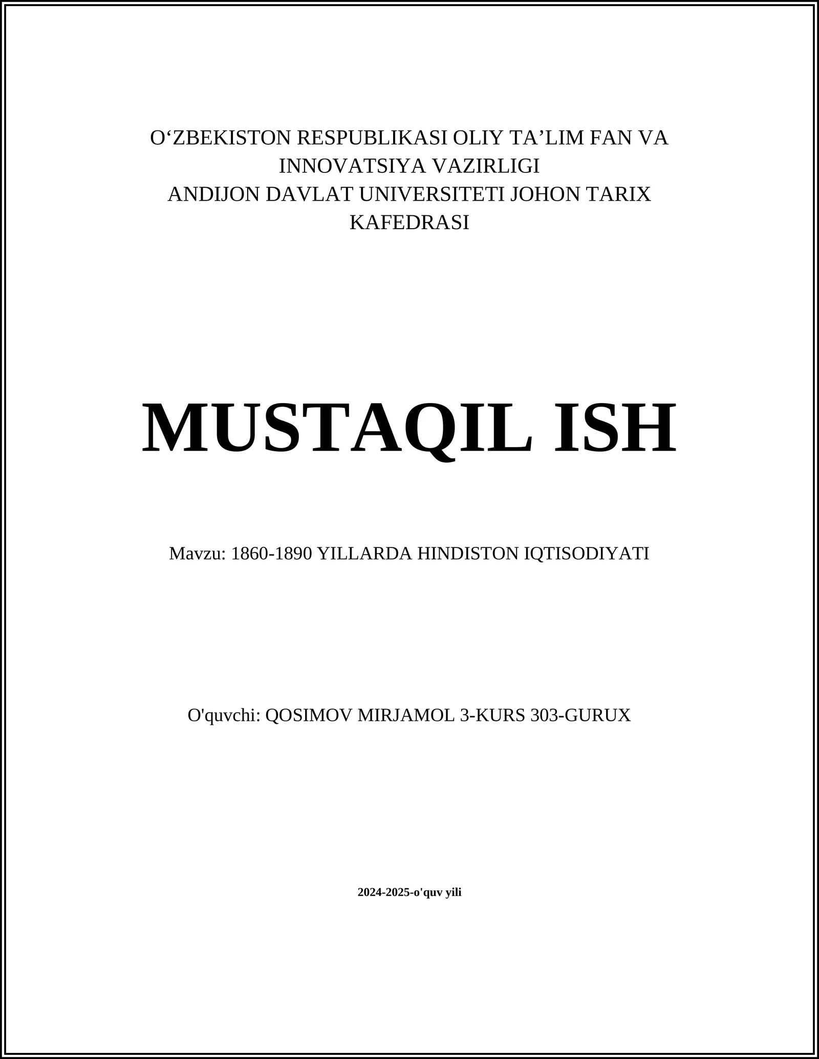 1860-1890 YILLARDA HINDISTON IQTISODIYATI