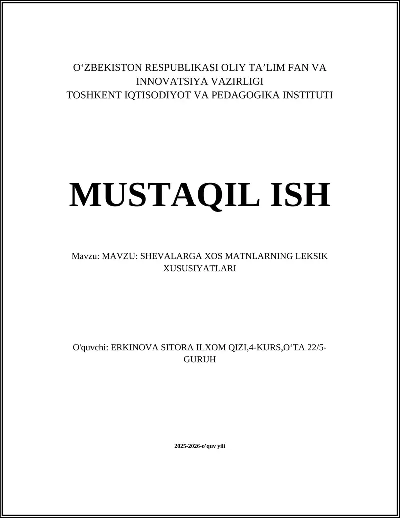 SHEVALARGA XOS MATNLARNING LEKSIK XUSUSIYATLARI