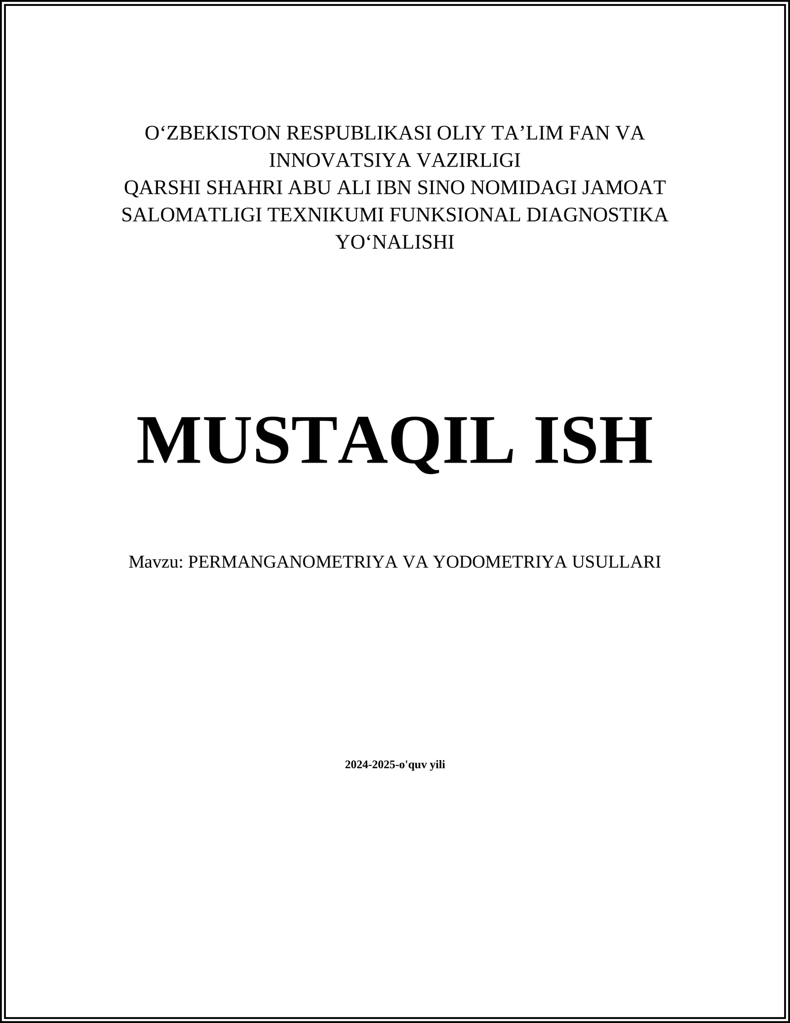 PERMANGANOMETRIYA VA YODOMETRIYA USULLARI