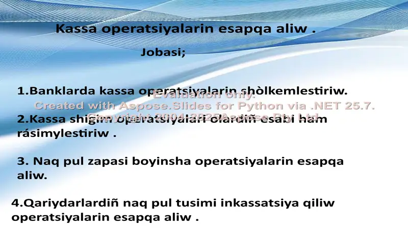 Kassa operatsiyalarining esapga olinishi