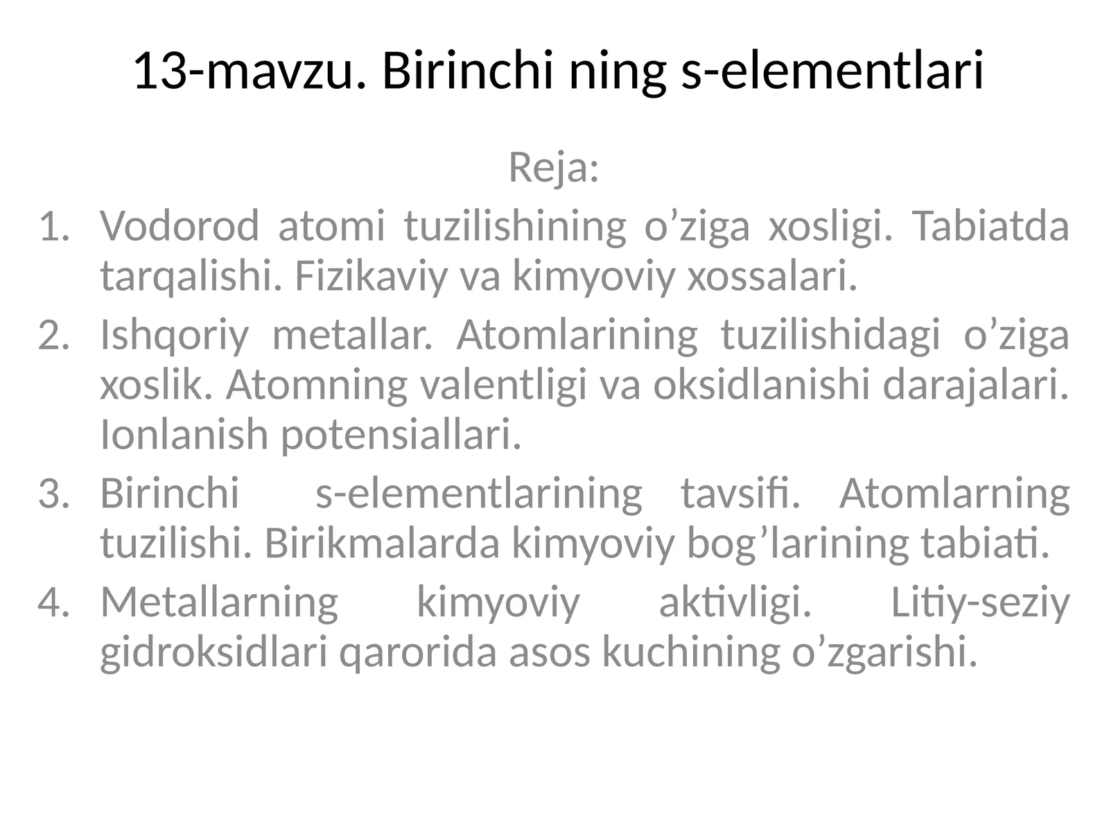 Birinchi ning s-elementlari