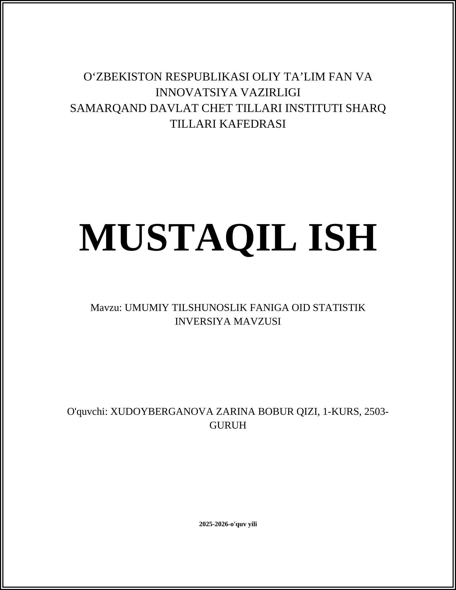 UMUMIY TILSHUNOSLIK FANIGA OID STATISTIK INVERSIYA MAVZUSI