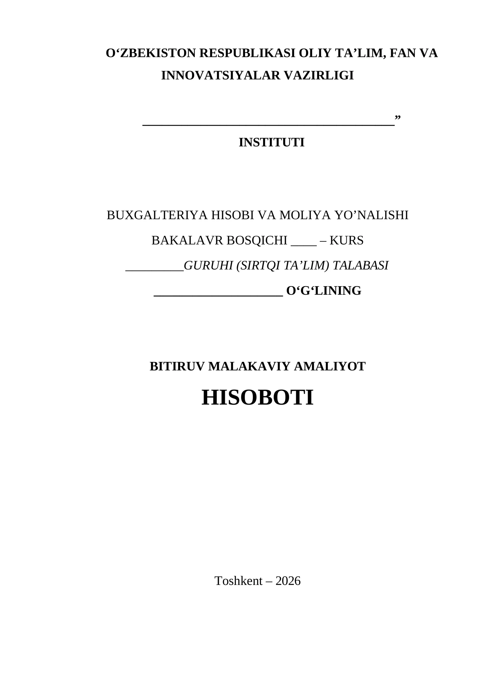 Bitiruv Malakaviy Amaliyot Hisoboti. ALOQA BANK