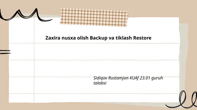 Zaxira nusxa olish Backup va tiklash Restore