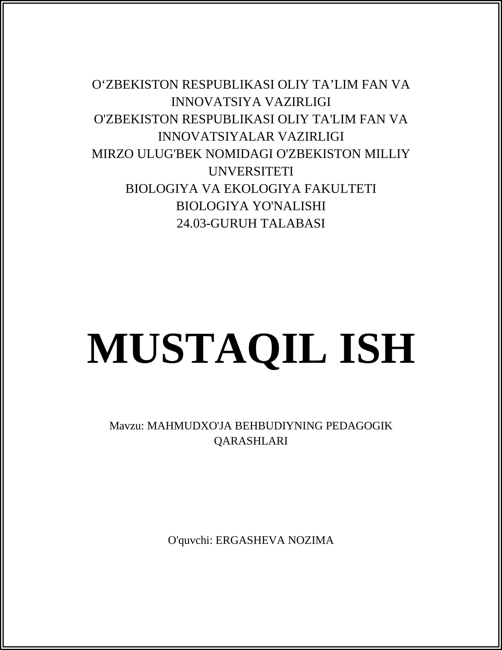 MAHMUDXO'JA BEHBUDIYNING PEDAGOGIK QARASHLARI