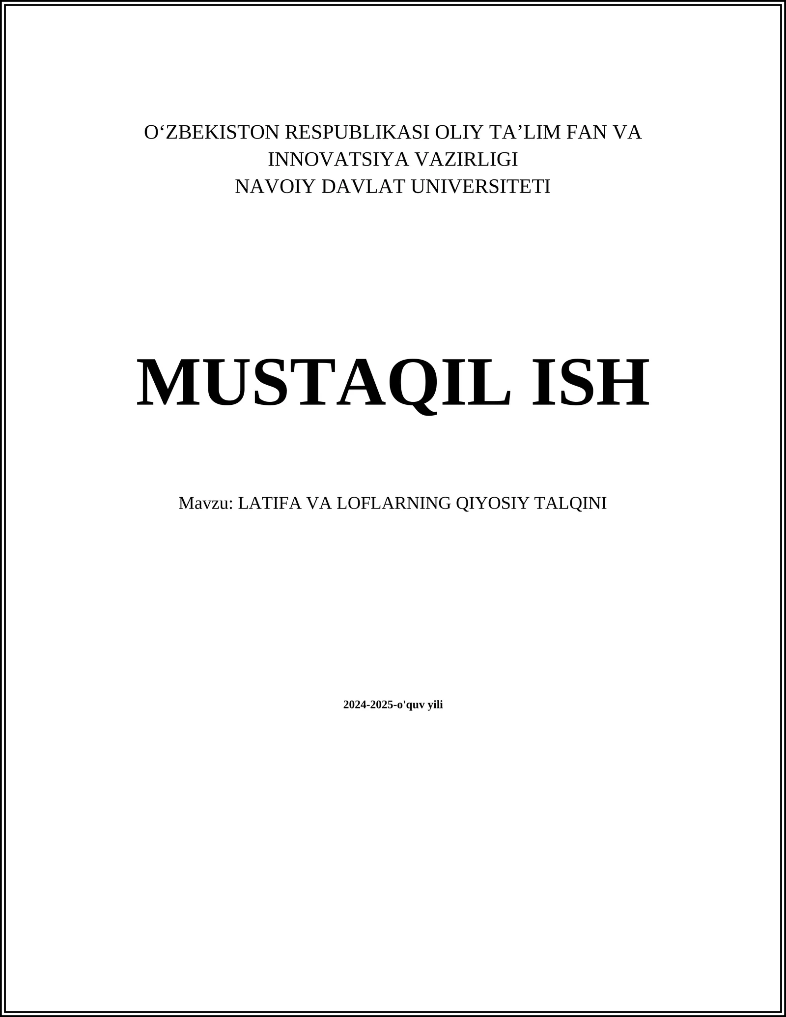 LATIFA VA LOFLARNING QIYOSIY TALQINI
