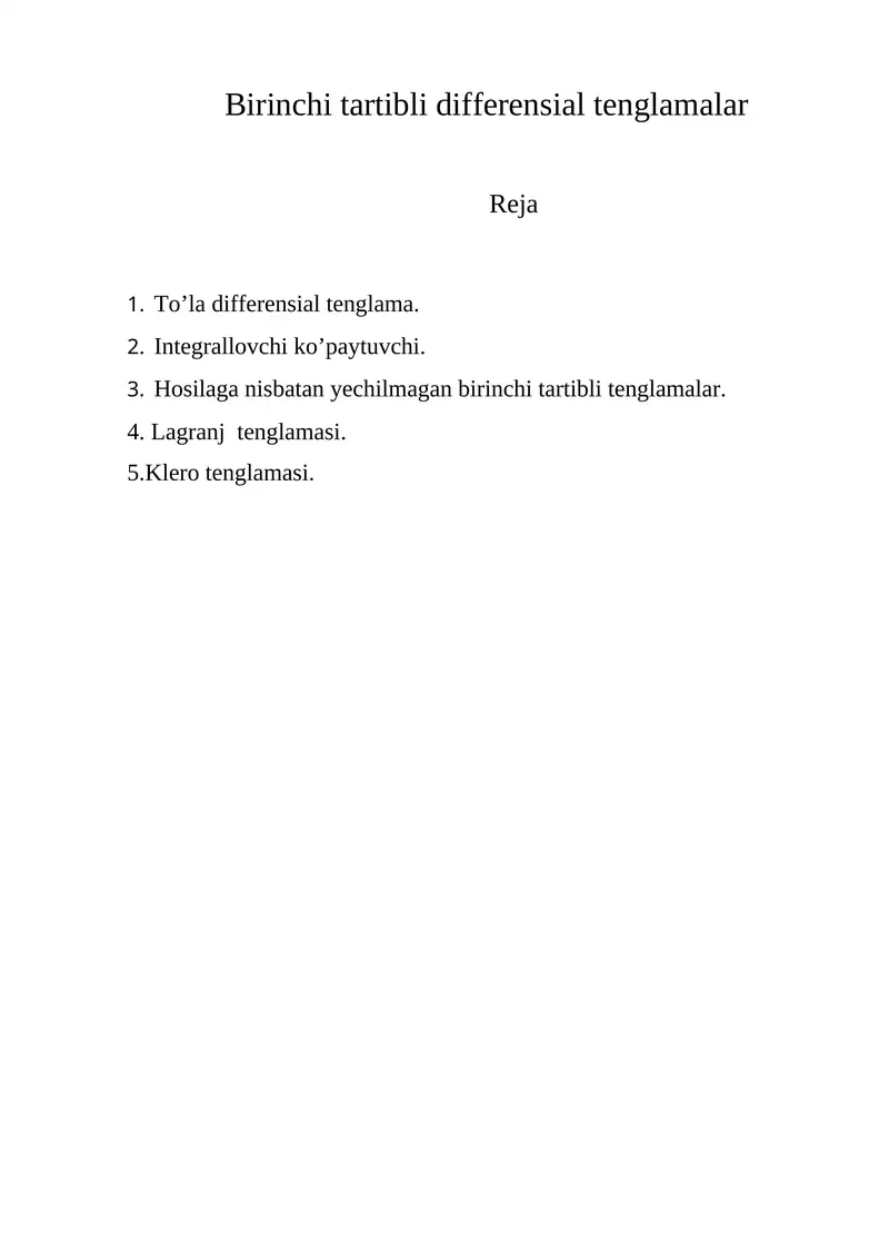 Birinchi tartibli differensial tenglamalar