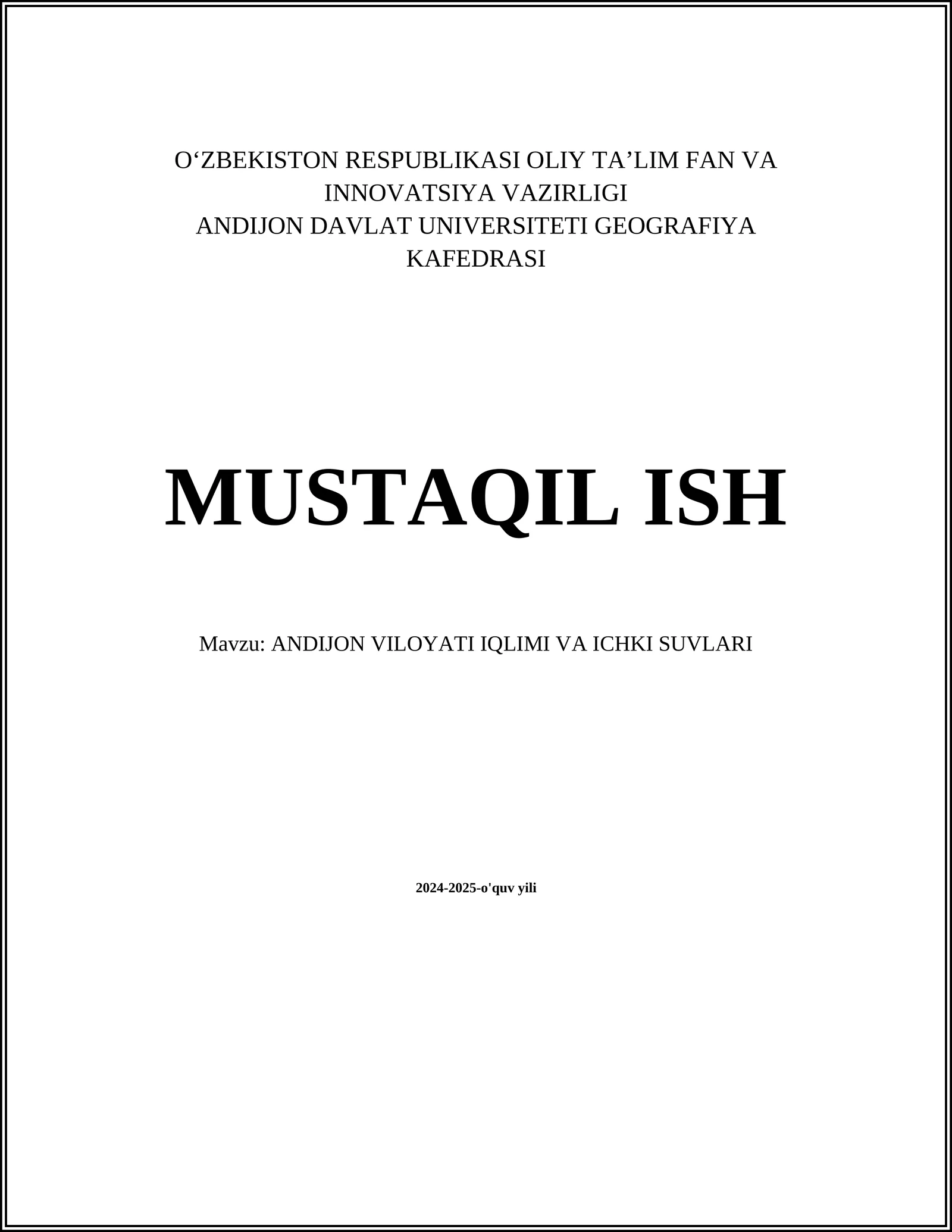 ANDIJON VILOYATI IQLIMI VA ICHKI SUVLARI