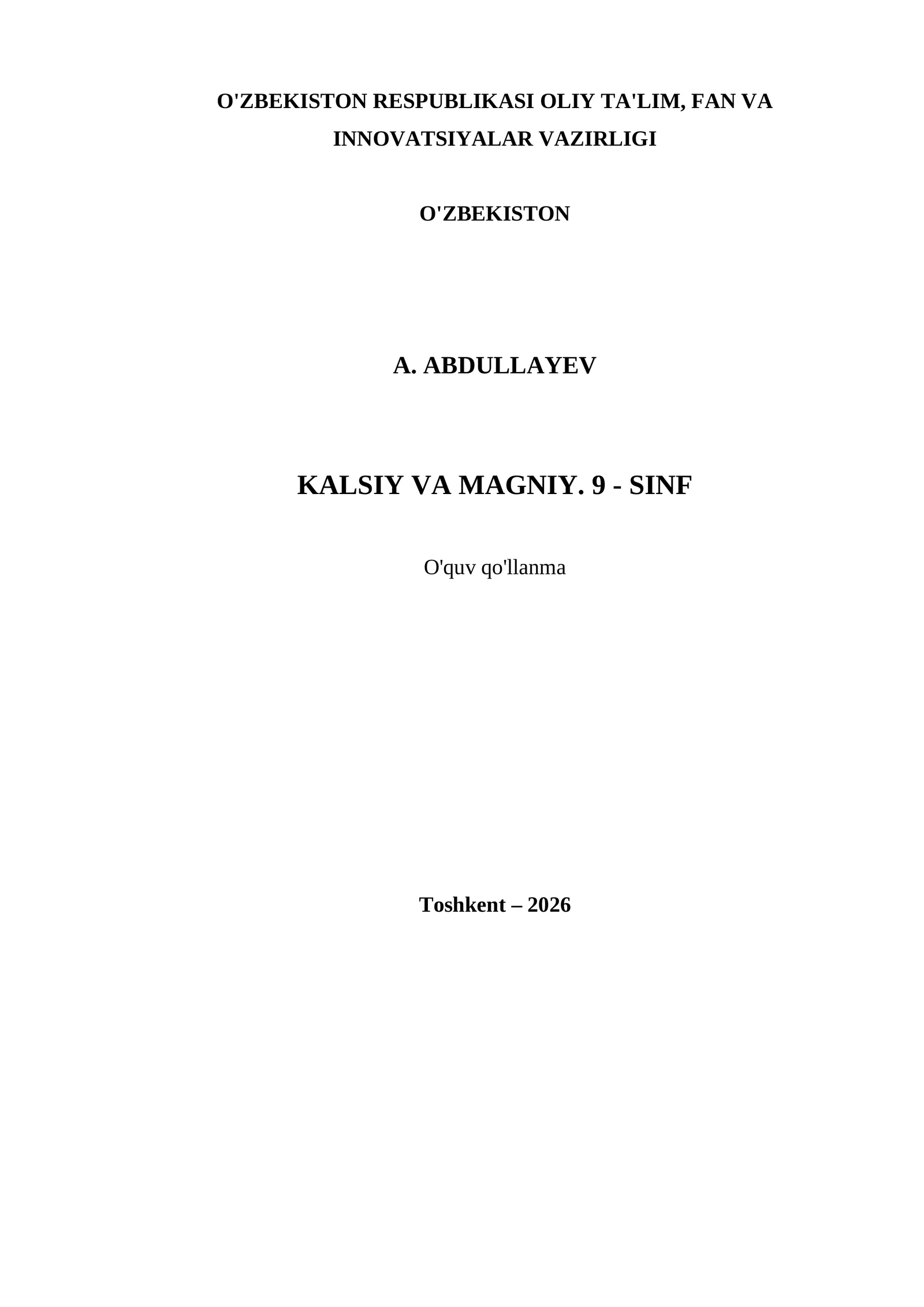 KALSIY VA MAGNIY. 9 - SINF