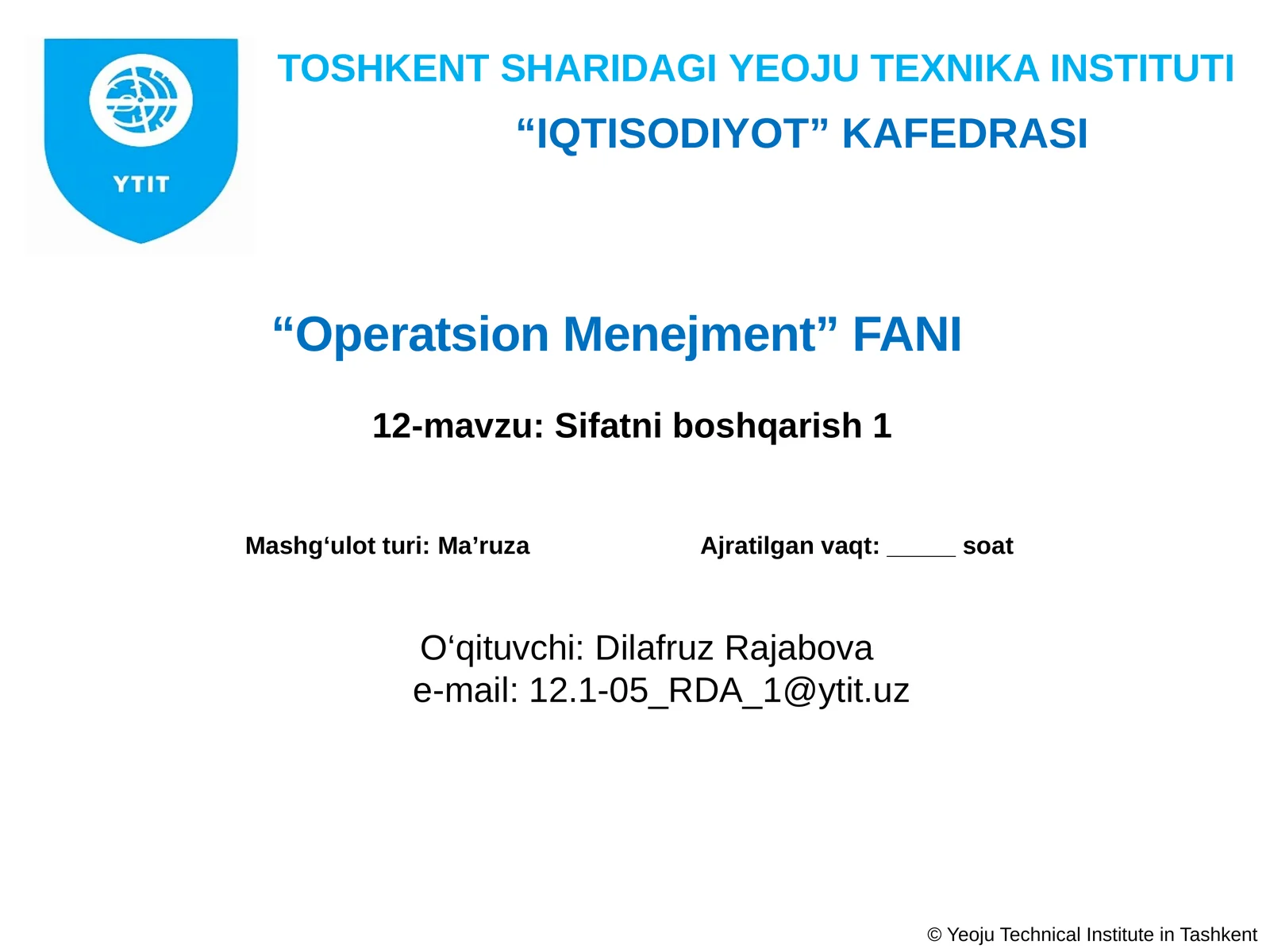 Operatsion Menejment Fan