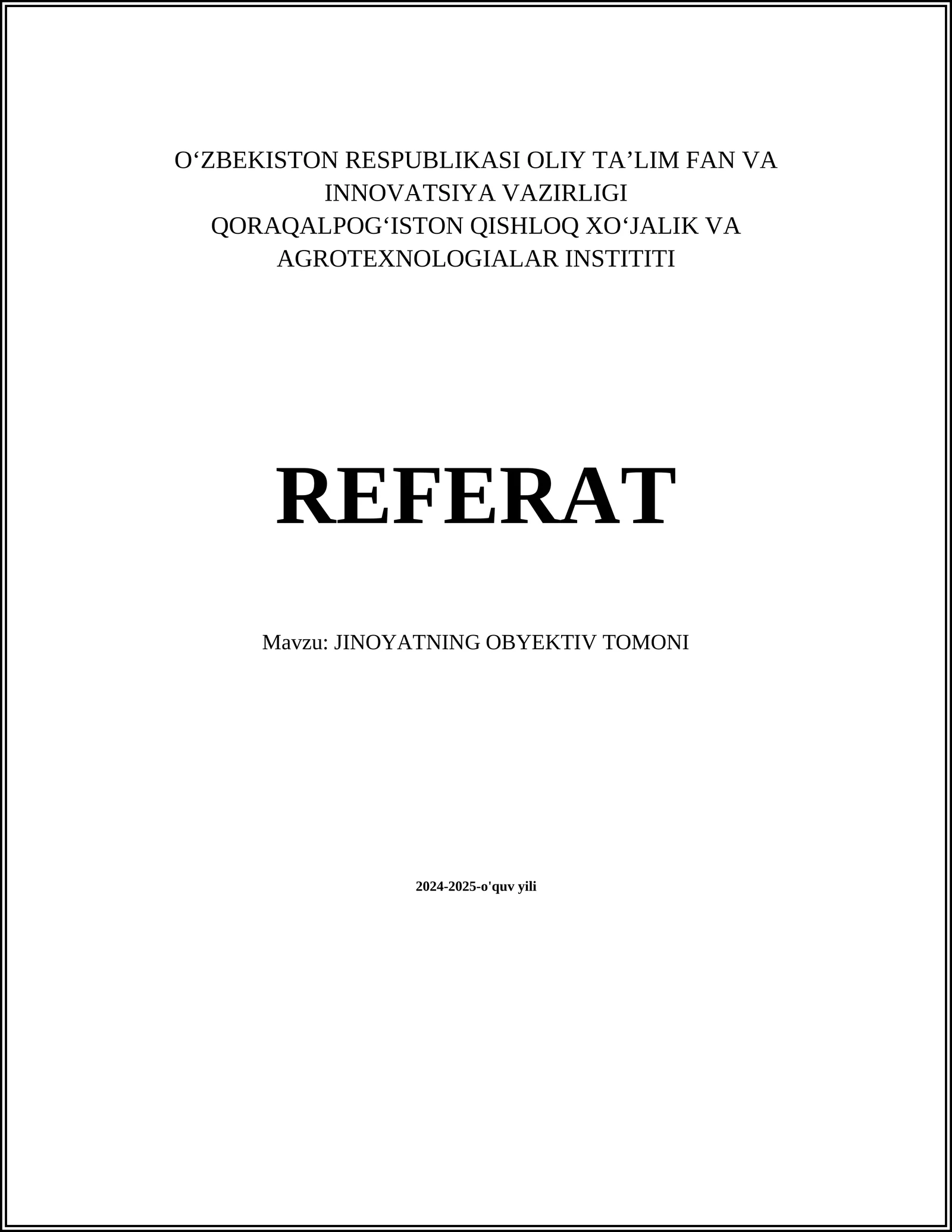 JINOYATNING OBYEKTIV TOMONI